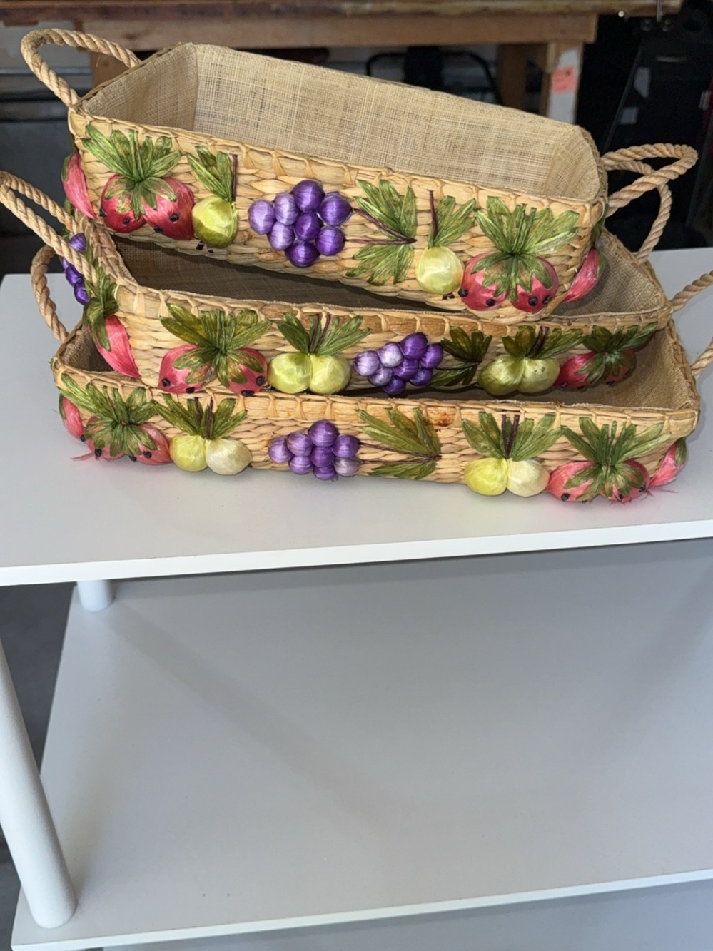 Casserole Carrying Set
(3) VTG Woven Wicker Nesting Baskets Fruit Raffia Decor